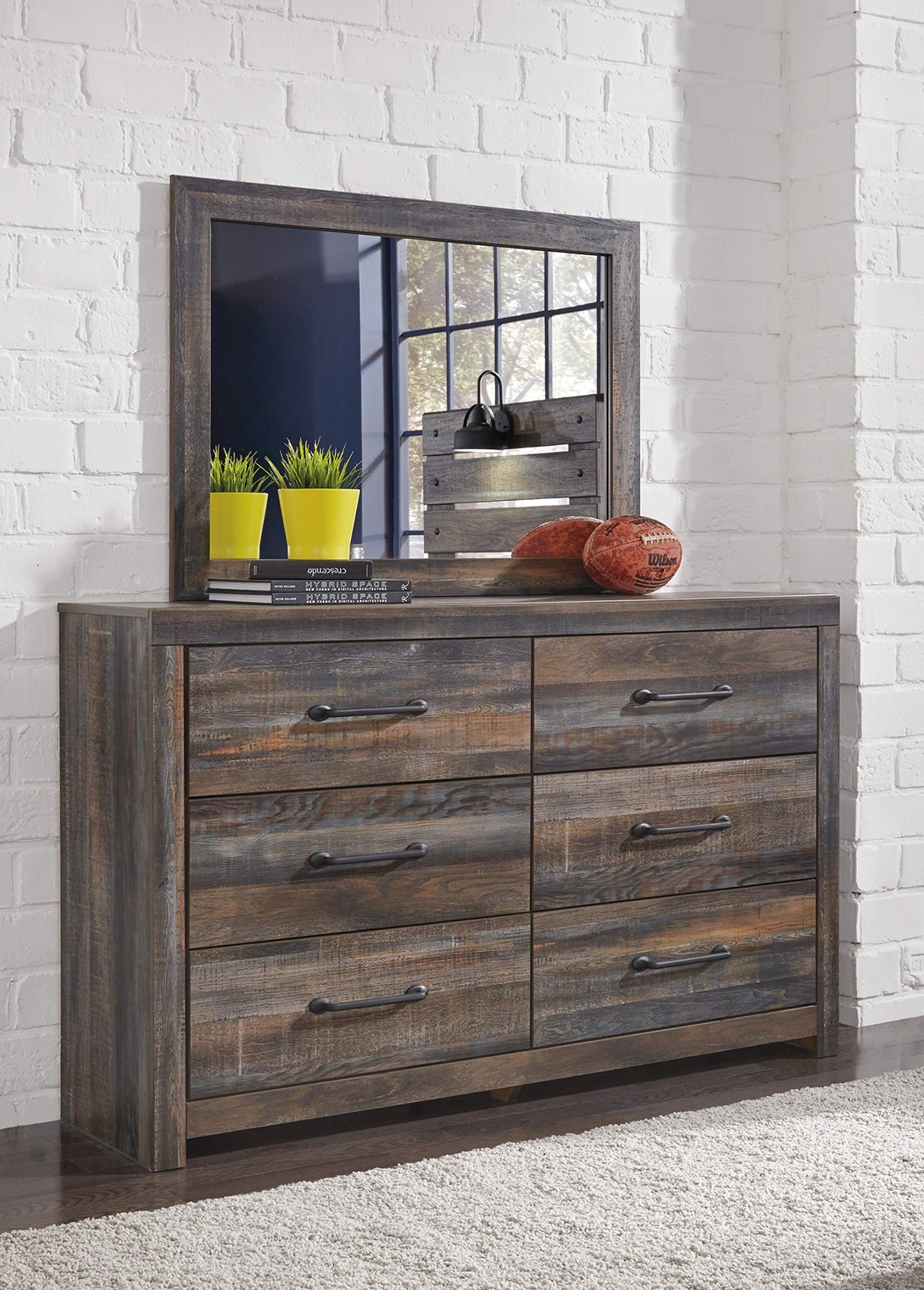 Signature Design by Ashley Drystan Rustic Industrial 6 Drawer Dresser, Weatherworn Brown Signature Design by Ashley