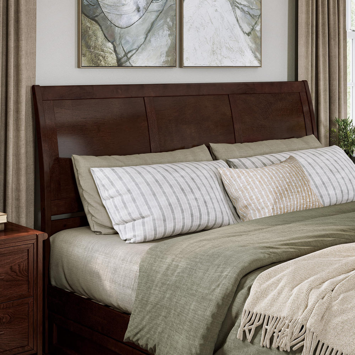 AFI, Andorra King Platform Bed with Panel Footboard & Twin XL Trundle, Walnut AFI