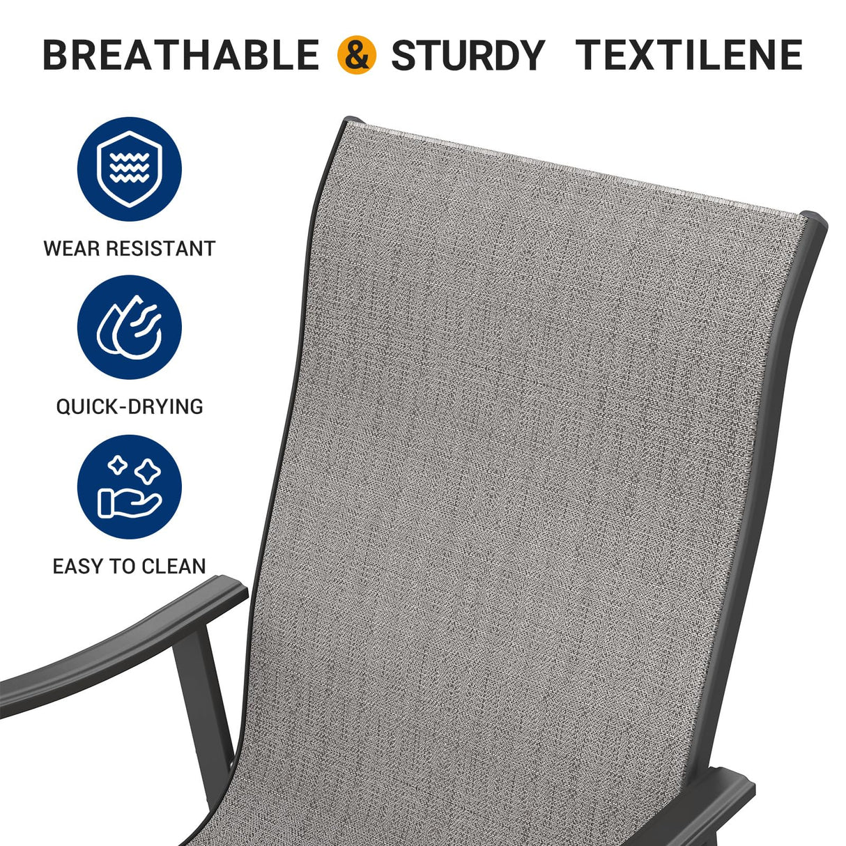 UDPATIO Patio Chairs Bar Stools Set of 4,Outdoor Bar Height Chairs with High Back and Armrest,Metal Frame and Breathable Textilene for Balcony,Pool,Deck,Garden(Grey White) UDPATIO