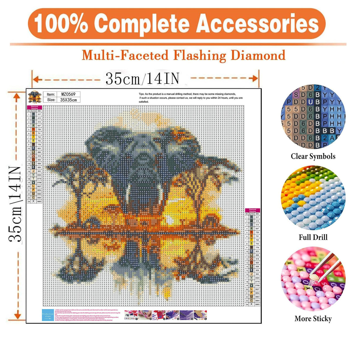 igoodom Diamond Art Kits for Adults, Elephant Diamond Painting Kit, Full Drill Round Elephant Diamond Art Kits, DIY Gem Art and Crafts for Home Wall Decor Gift 14x14inch igoodom