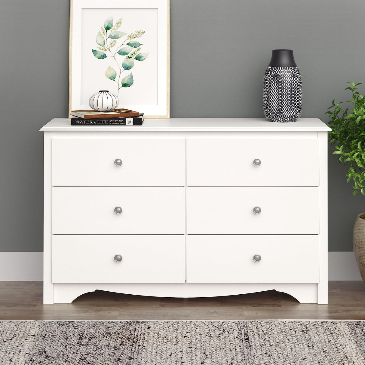 Prepac Sonoma 6 Drawer Dresser for Bedroom, Wide Chest of 6 Drawers, Bedroom Furniture, Ideal for Clothes Storage and Organization, 16"D x 48"W x 29"H, White Prepac