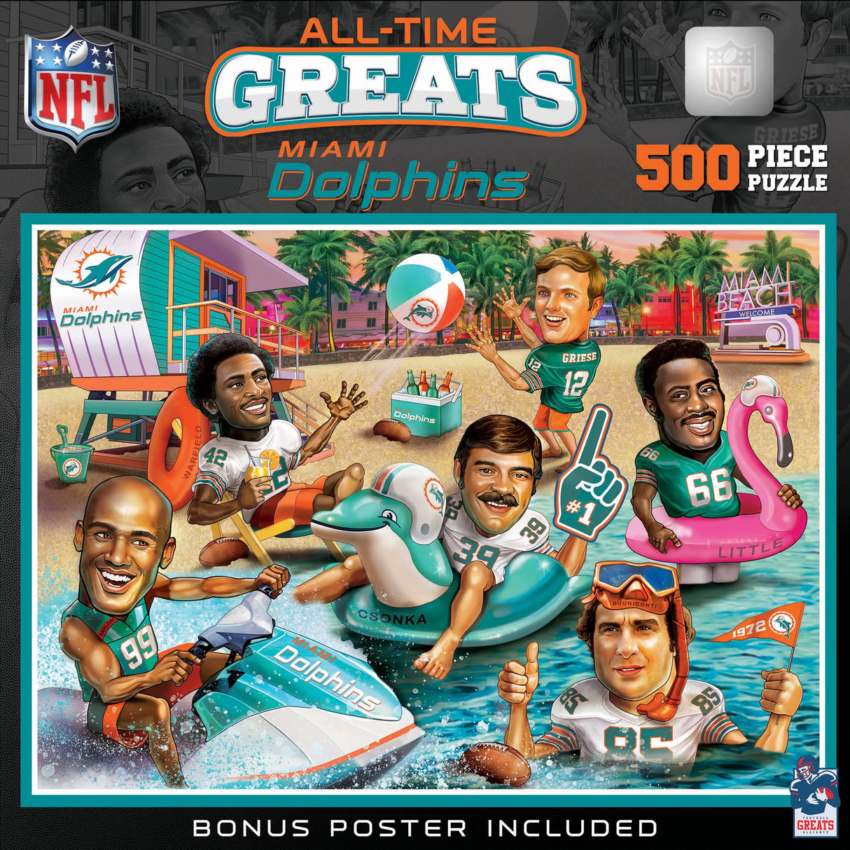 MasterPieces 500 Piece Sports Jigsaw Puzzle for Adults - NFL Miami Dolphins All-Time Greats - 15x21 Masterpieces
