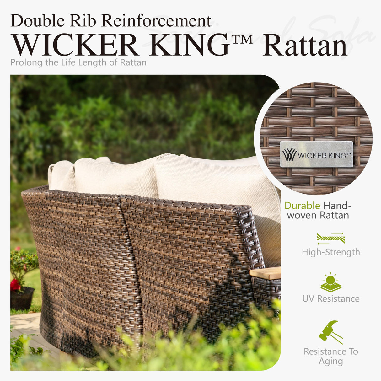 Sophia & William Wicker Patio Furniture Set, Outdoor Rattan Sectional Sofa 9 Piece Patio Conversation Set with 4 x Corner Sofa, 2 x Single Sofa, 1 x Armless Sofa, 2 x Ottoman for Deck, Backyard Sophia & William