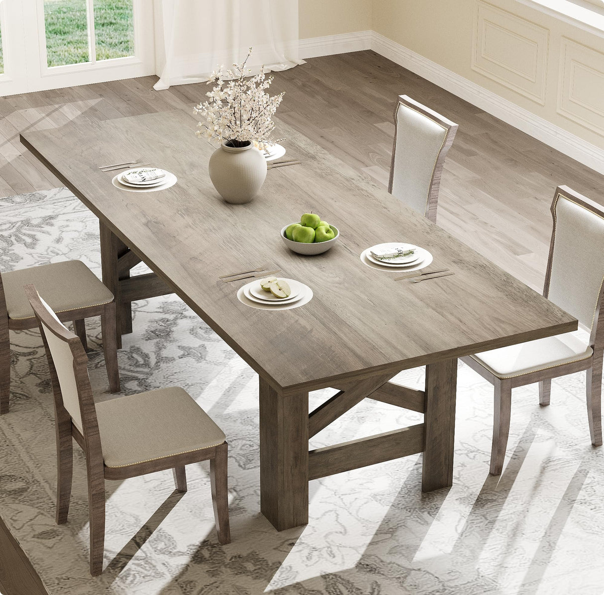 Garvee Wood Farmhouse Dining Table for 6-8, Heavy Duty Large Kitchen Table, 70.87" Long Rectangular Dining Room Tables with Strong Legs, Thickness Tabletop, for Big Family, Dinette, Rustic Gray Garvee