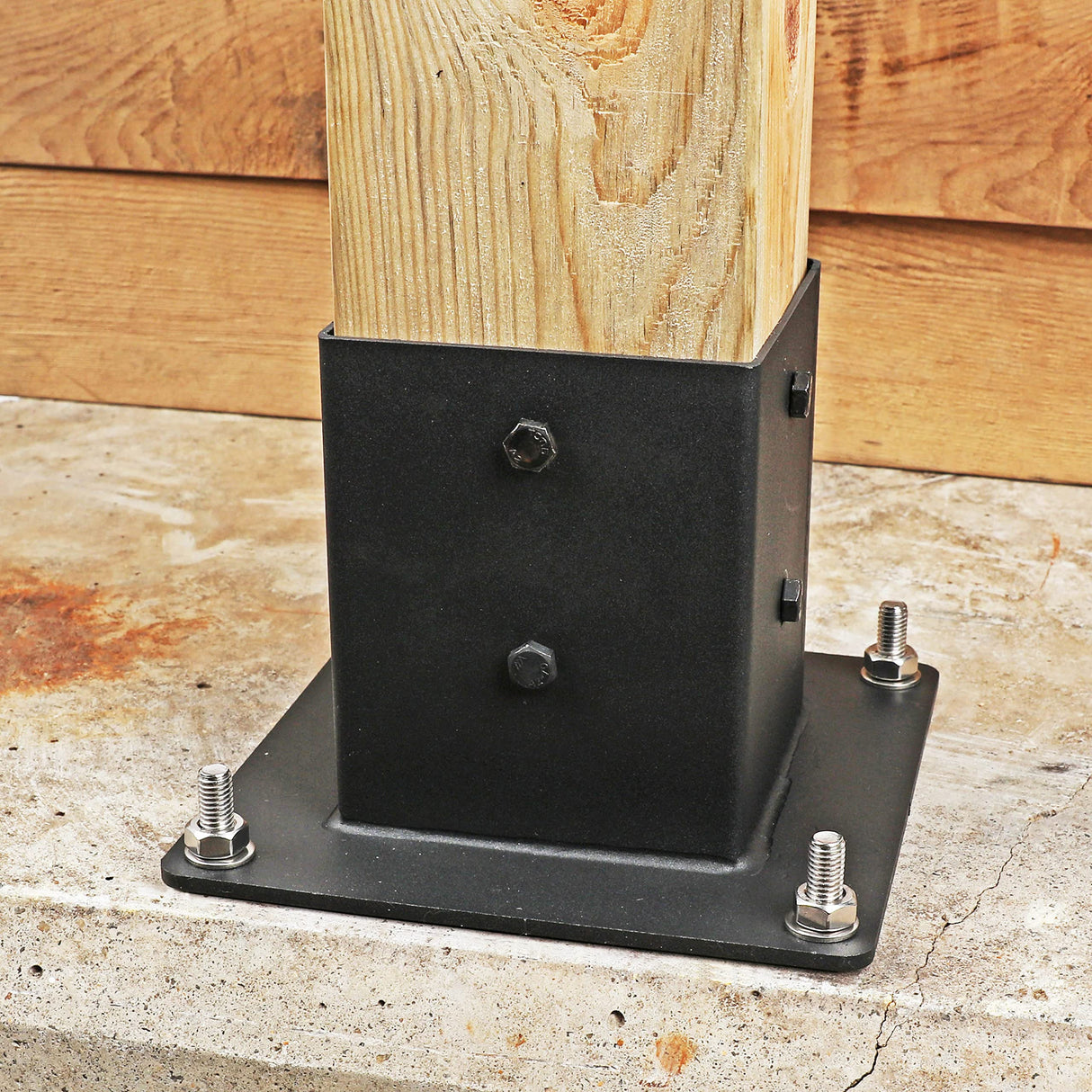 Antsky 4 Pack Stainless Steel Flange Anchor Base for 4x4(Actual Size: 3.5x3.5) Wood Posts/Beams, Deck Railing/Pergola/Gazebo Hardware (Black Finish) Antsky