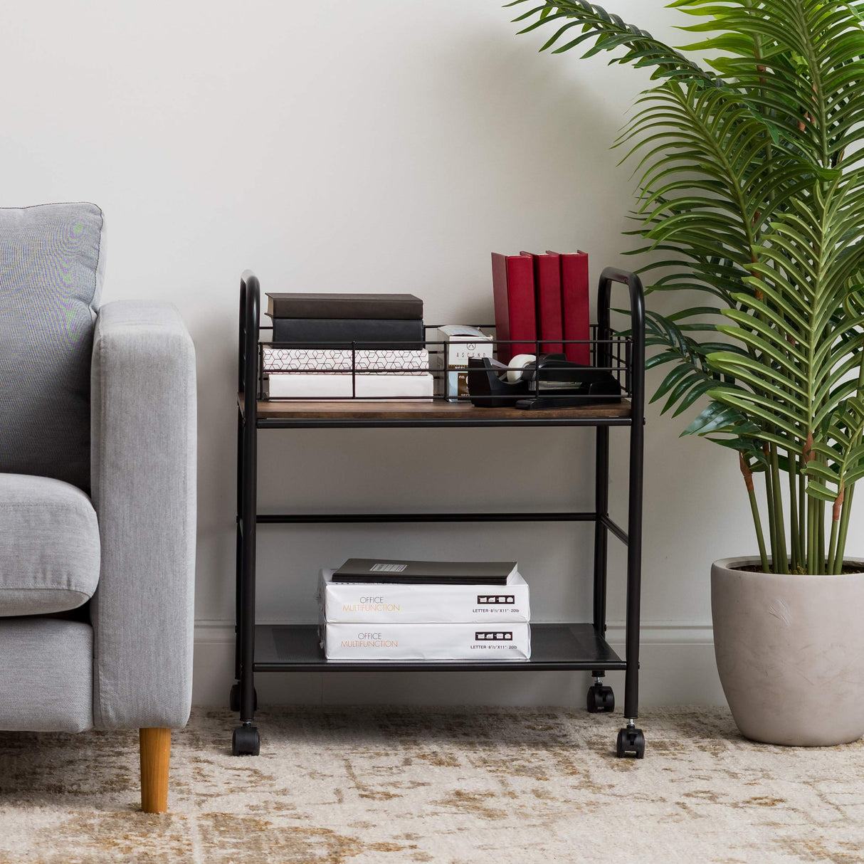 IRIS USA Wide Wood and Metal Rolling Storage Cart, Brown IRIS