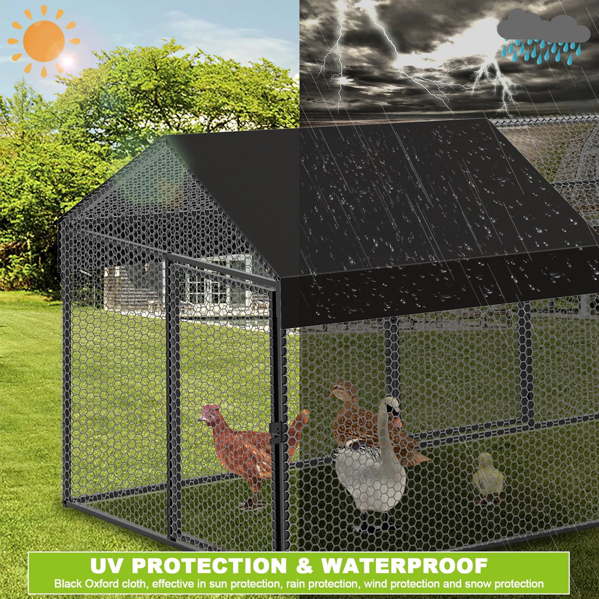 Large Metal Chicken Coop Chicken Run with Cover for 10-12 Chickens 120"×40"×40" Portable Poultry Cage Hen House Outdoor Backyard Farm Animal Enclosure Crate Pet Playpen Exercise Pen for Rabbit Duck AIMUCT
