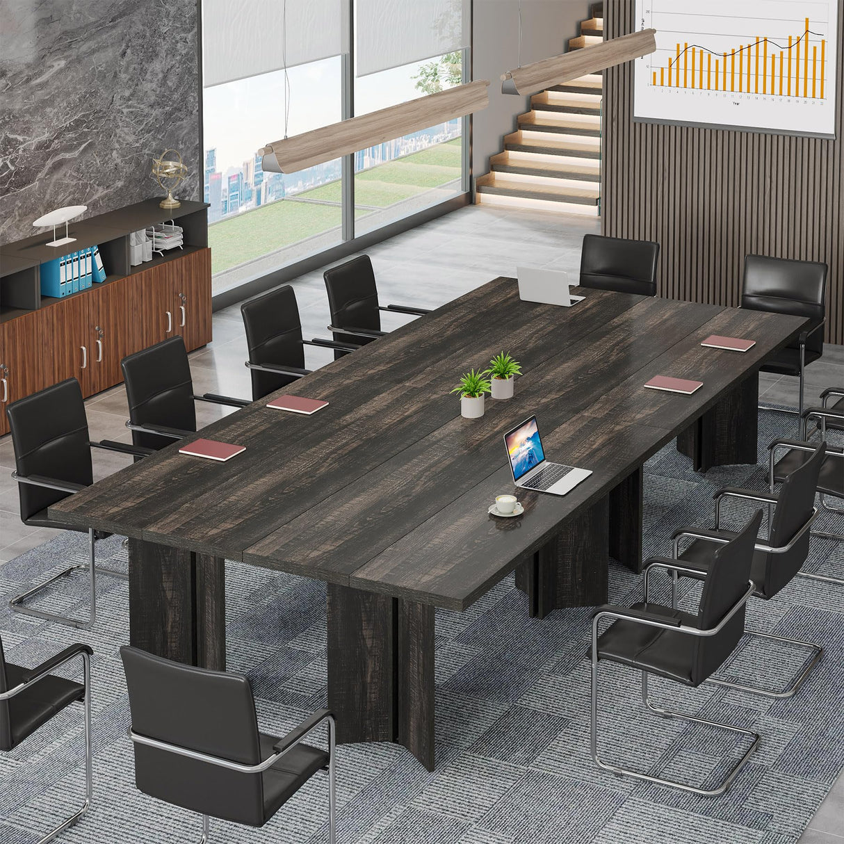 Tribesigns 5.5FT Conference Table, 63-inch Rectangle Meeting Seminar Table, Large Wooden Business Tables for 4-6 People, Heavy Duty Pedestal (Dark Gray) Tribesigns