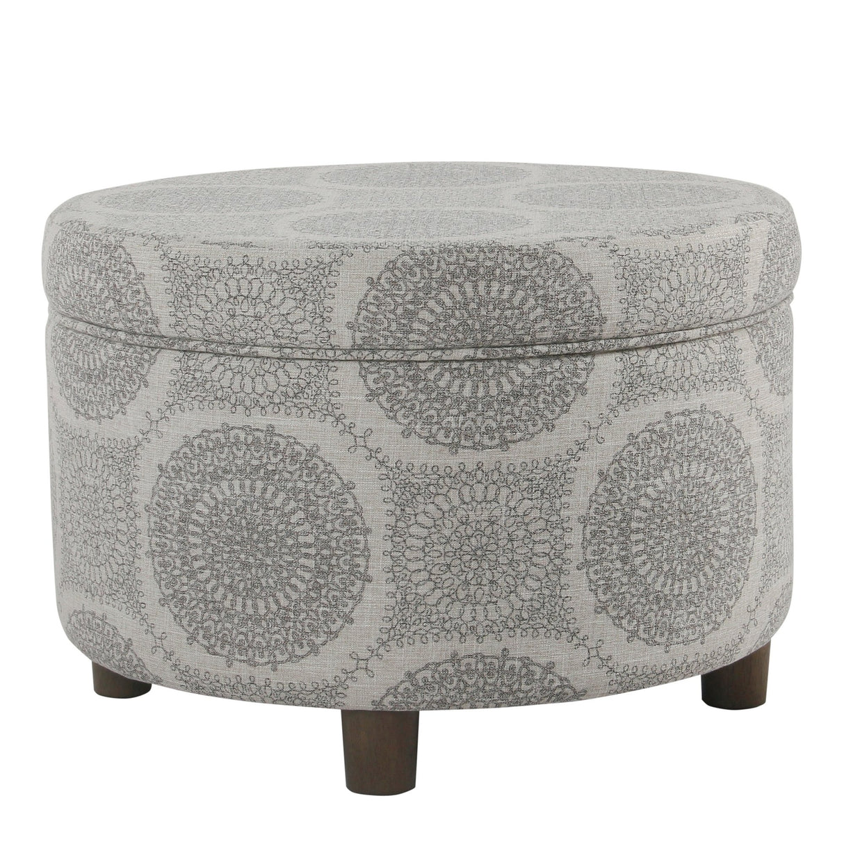 Homepop Home Decor | Upholstered Round Storage Ottoman | Ottoman with Storage for Living Room & Bedroom (Grey Medallion) 24.0 In. X 24.0 In. X 17.0 In. HomePop