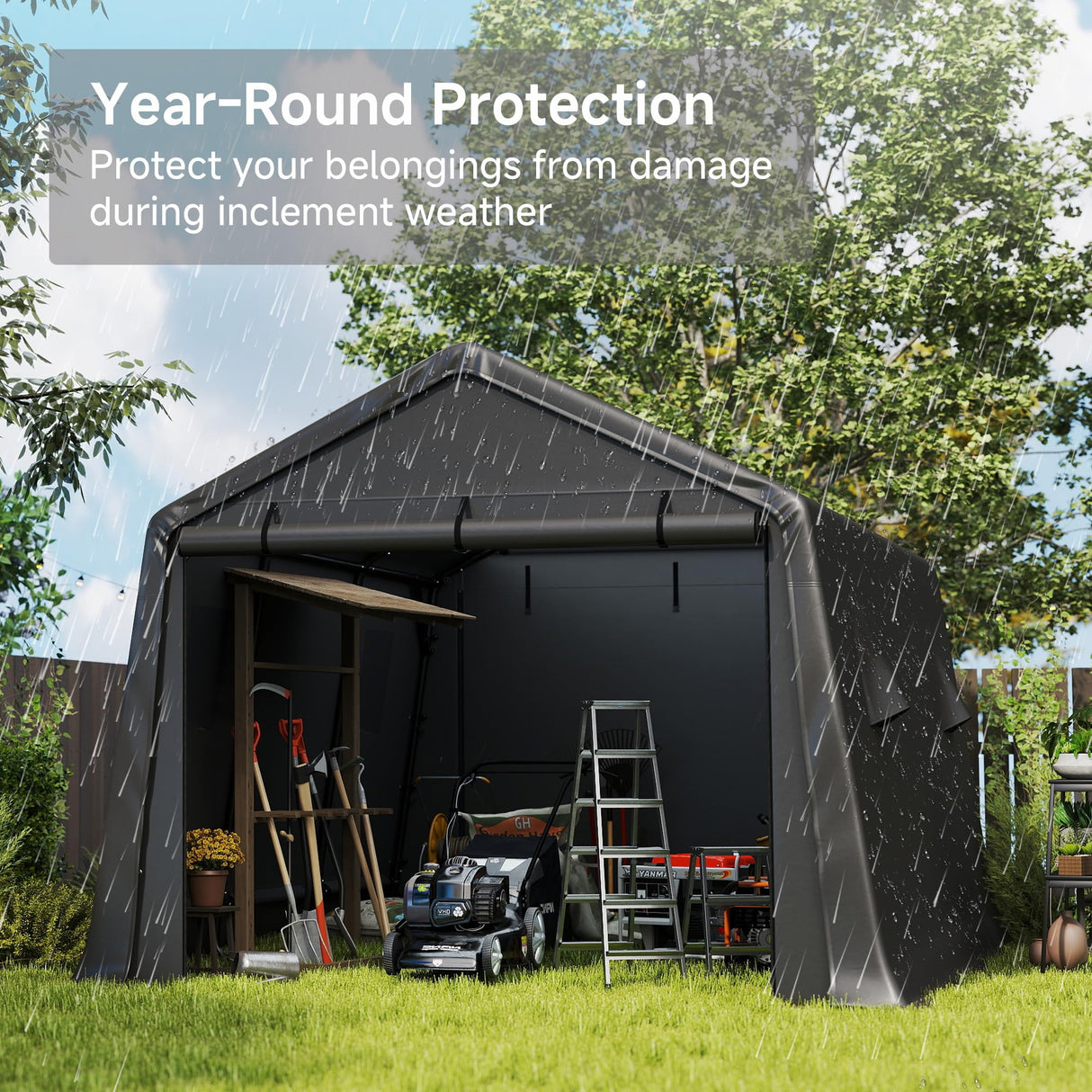 10×15 FT Outdoor Snow Carport, Portable Storage Shed Outdoor Waterproof, 240 g PE Waterproof Cover, Storage for Agricultural Utility Tractors, Garden Tools, Woods and Haystacks Real Relax