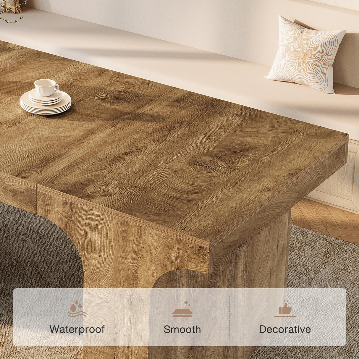 Tribesigns 71-Inch Large Dining Table for 6-8, Farmhouse Wooden Kitchen Table with Arched Design, Rectangular Dining Room Furniture with Double Pedestal for Dinner, Banquet, Natural Wood Grain Tribesigns