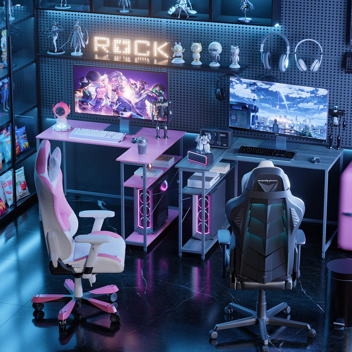 Pamray 43 Inch L Shaped Computer Desk with Reversible Side Storage Shelves, Small Corner Desk for Small Space Home Office,Writing Study Table PC Desk for Bedroom,Espresso Gray Pamray