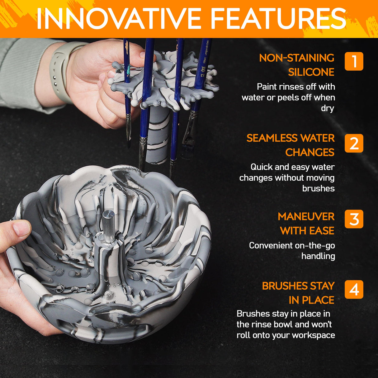 ILLAY CO. Paint Brush Cleaner - Silicone Brush Cleaner with Rinse Bowl | Upgraded 3-in-1 Paint Brush Holder and Cleaner Tool for Acrylic Painting | Best Painting Tool for Artists | Gift for Art Lovers ILLAY CO.