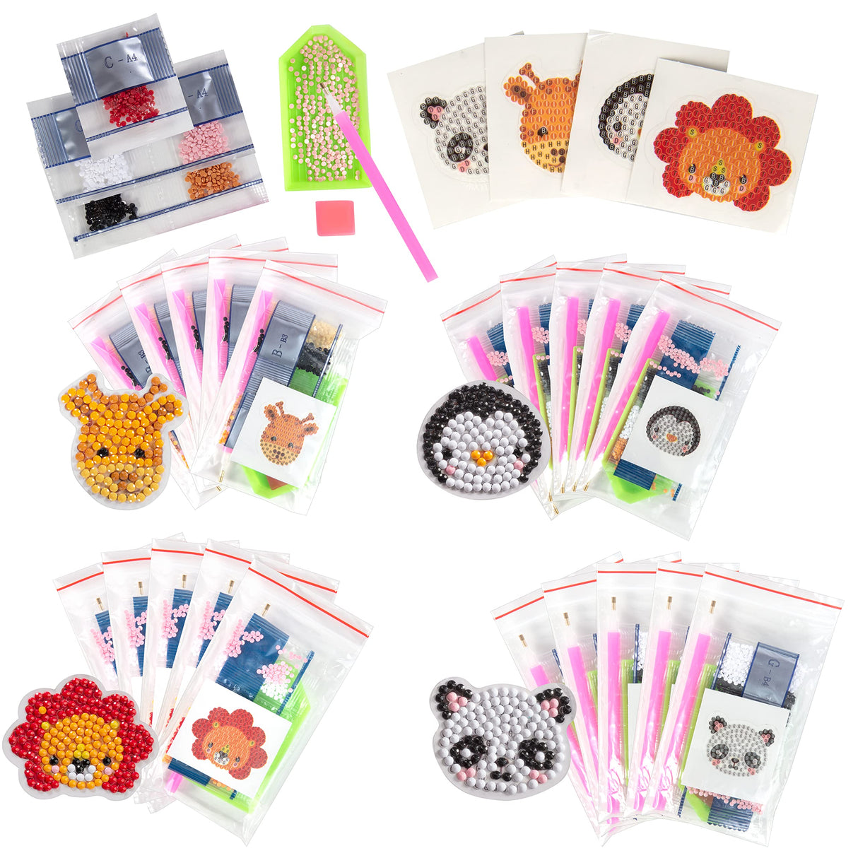 SCS Direct Kid's Birthday Party Diamond Gem Painting Craft Favor Kits -Zoo Buddies- 20 Individually Packaged, All-in-One Packs for Boys & Girls -Fun & Unique Gem Classroom Art Project Activity Gift SCS Direct