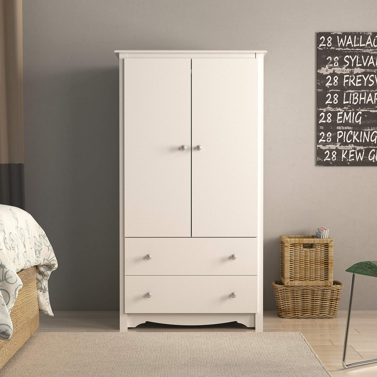 Prepac Sonoma Wardrobe Cabinet: Armoire Dresser for Bedroom with Adjustable Shelf. Features 2-Door Wardrobe Closet & 2 Drawers, Ideal Closet for Bedroom, 22"Dx31.5"Wx58.75"H, White - WDC-3359-K Prepac