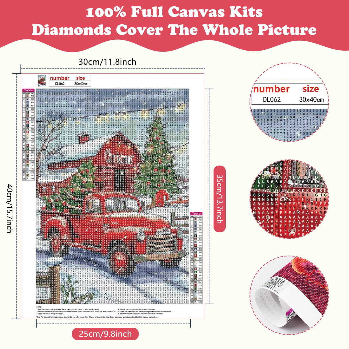 SENQAO Red Truck Diamond Art Kits for Adult, Christmas Diamond Painting Kits for Beginners, DIY Full Drill Winter Holdiay Rhinestone Diamond Dots Gem Painting Art Craft Home Decor 12 x16 Inch SENQAO