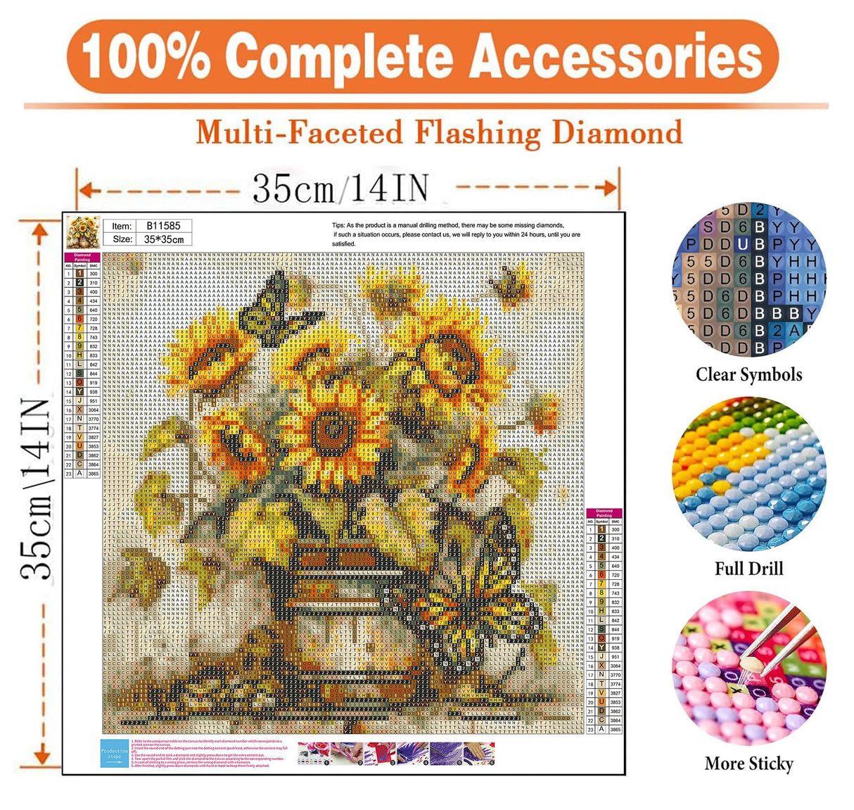 igoodom Diamond Art Kits for Adults, Sunflowers Diamond Art Kits, Full Drill Round Sunflowers Butterfly Diamond Painting Kits, DIY Gem Art and Crafts for Home Wall Decor Gift 14x14inch igoodom