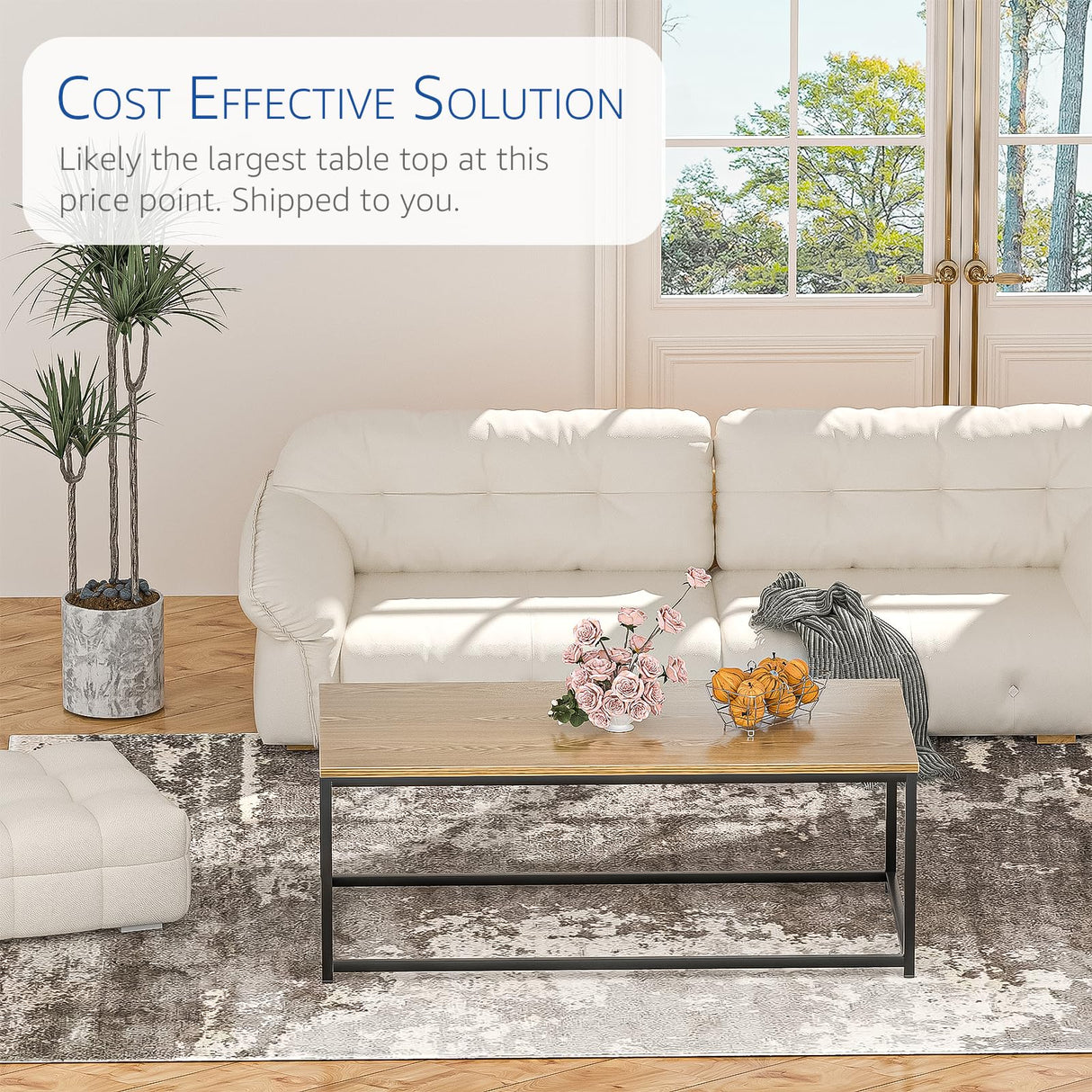 Our Modern Space Modern Industrial Style Rectangular Coffee Table for Living Room, Bedroom - Rustic Accent Minimalistic Furniture with Wood Grain Top & Metal Frame - Center TV Table - Light Brown Our Modern Space