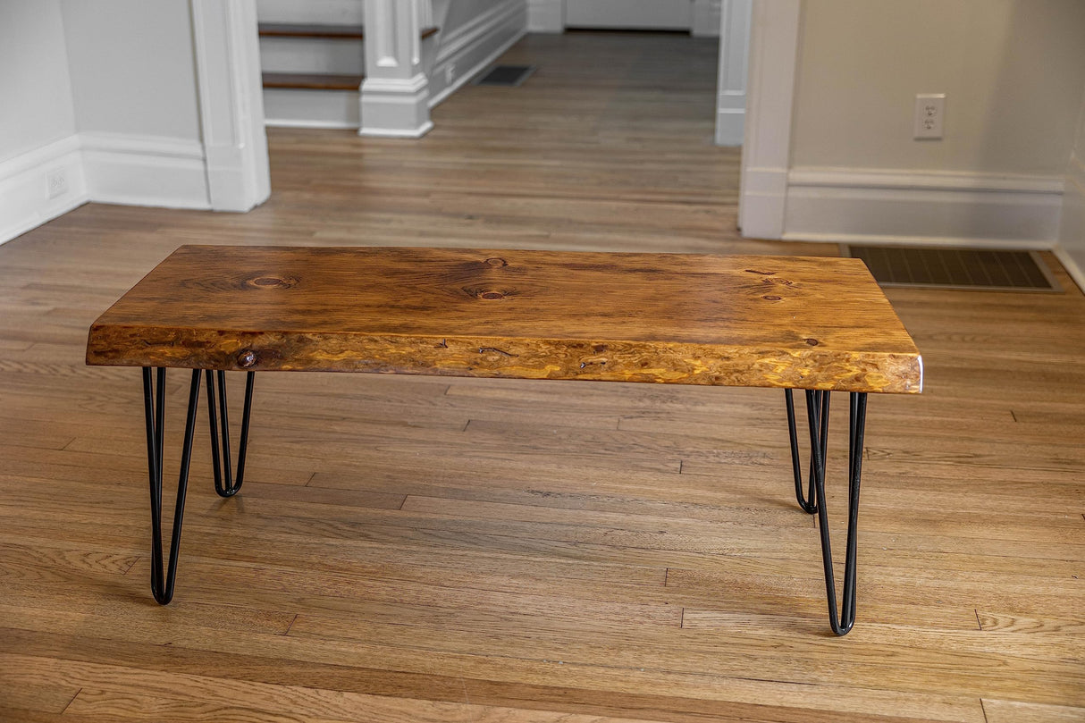 SRL Rustic Logwerks Hairpin Leg Wood Coffee Table - Live Edge Coffee Table for Home & Kitchen— Handcrafted Wooden Rustic Furniture (Honey Pine & Black) SOUTHERN RUSTIC LOGWERKS