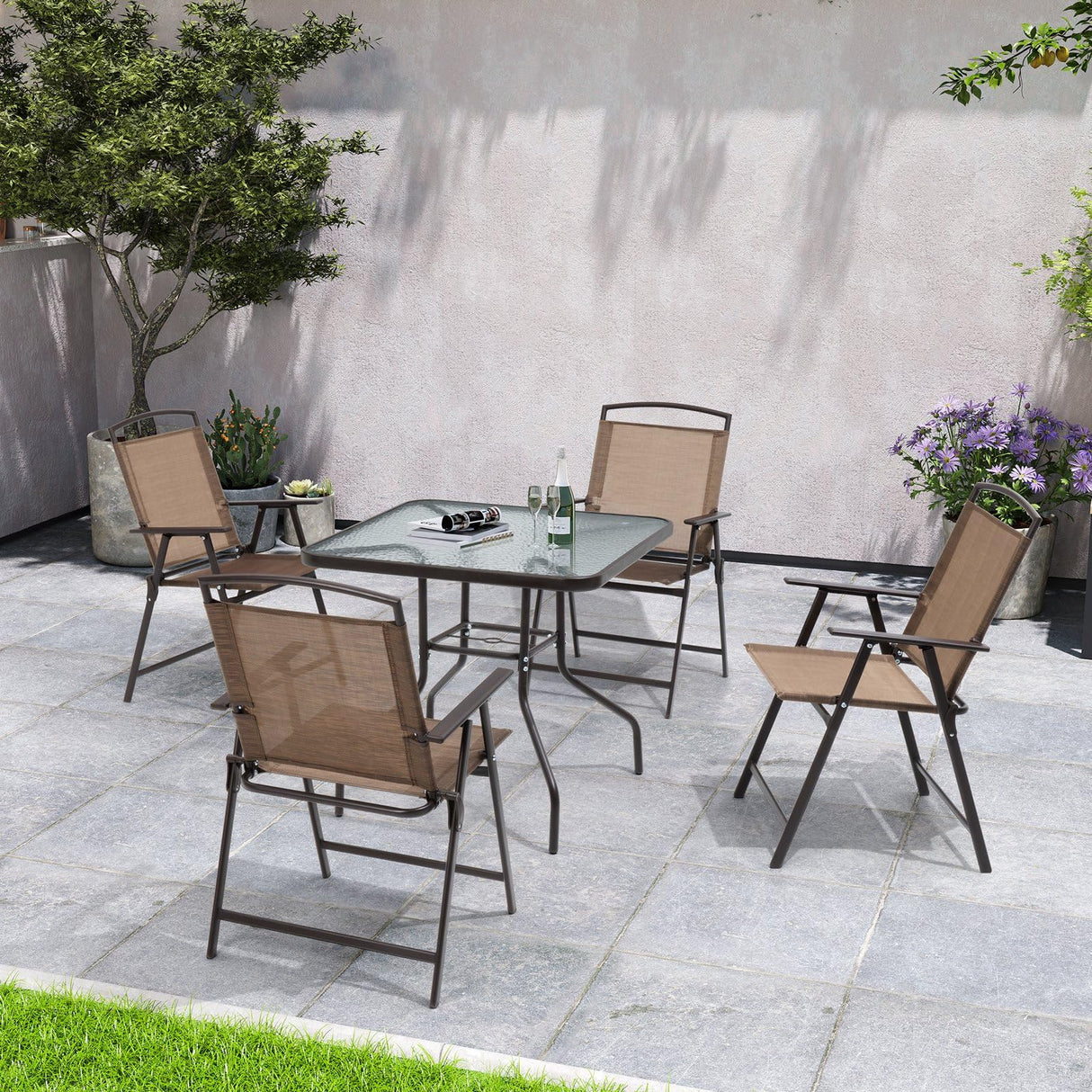 Crestlive Products Patio Folding Chairs Set of 8, Outdoor Folding Chairs with Durable Rust-Resistant Frame and Breathable Textilene Material for Outside, Brown Crestlive Products