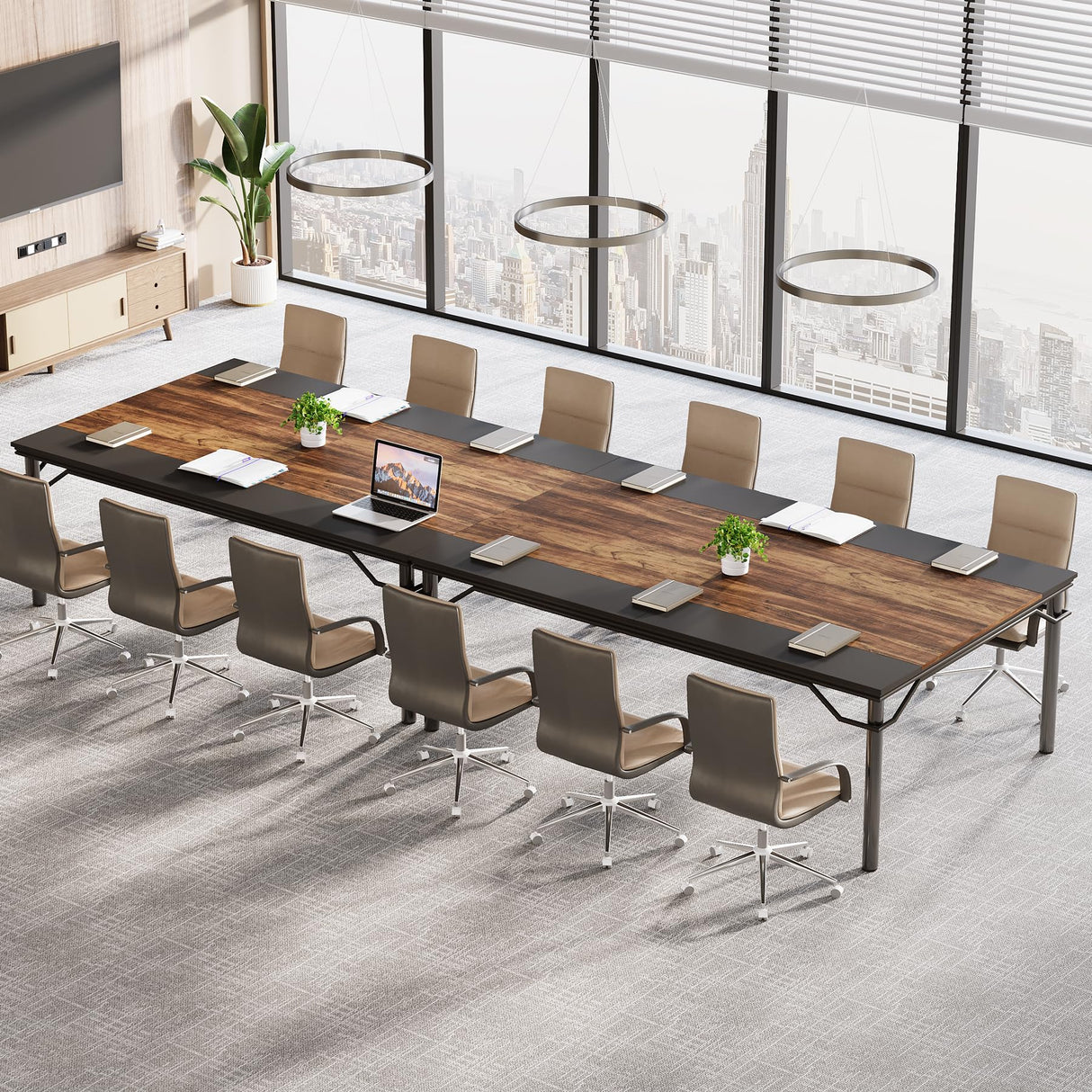 Tribesigns Conference Table, 78.7" W x 39.4" D Meeting Seminar Table, Large Rectangle Computer Desk, Boardroom Desk for Office Meeting Conference Room, Rustic Brown/Black Tribesigns