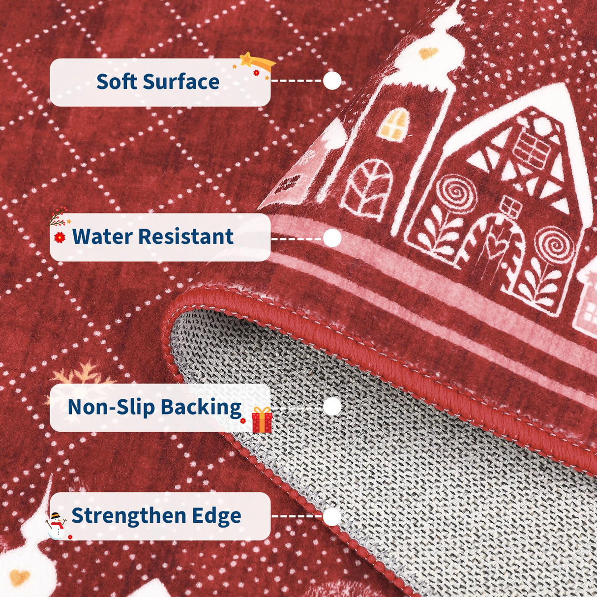 Christmas Area Rug 5x7 for Bedroom Living Room Non Slip Large Dining Room Holiday Decor Throw Carpet Washable Rugs Xmas Decoration Bordered Area Rugs Bordered Carpet for Nursery Kitchen, Red GarveeHome