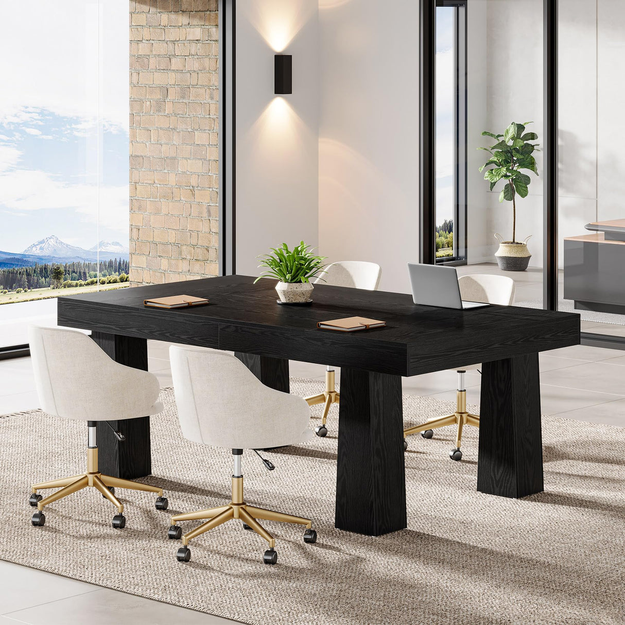 Tribesigns 5ft Conference Table, Heavy Duty Rectangular Modern Industrial Meeting Table with 4 Tapered Legs for Office, Black Workstation for Home or Business (1, Black) Tribesigns