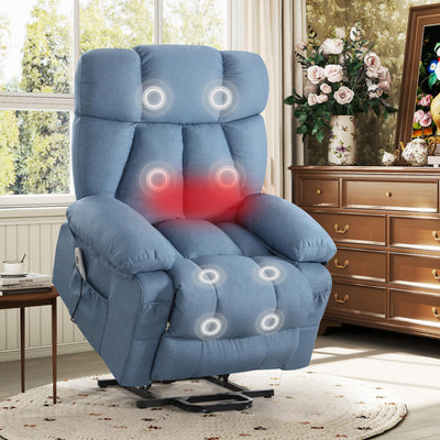 Sofetura Power Lift Recliner Chair with Vibration Massage&Heat for Elderly,Upholstered Breathable Fabric Lounge Chair with Side Pockets, USB Charge Port for Living Room,Only One Package,Blue