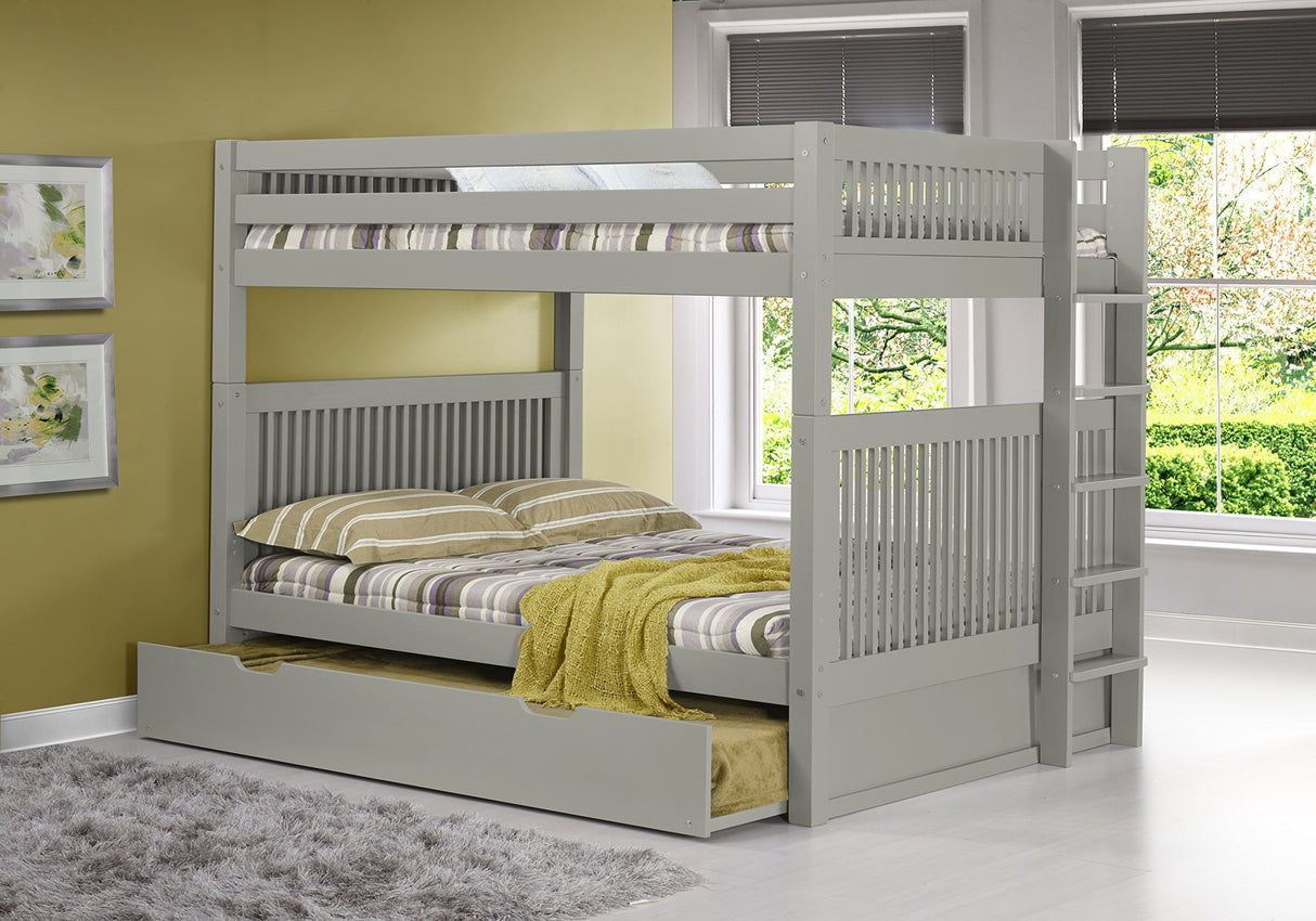 Camaflexi Bunk Bed with Trundle - Mission Headboard Bed End Ladder, Full, Grey Finish Camaflexi