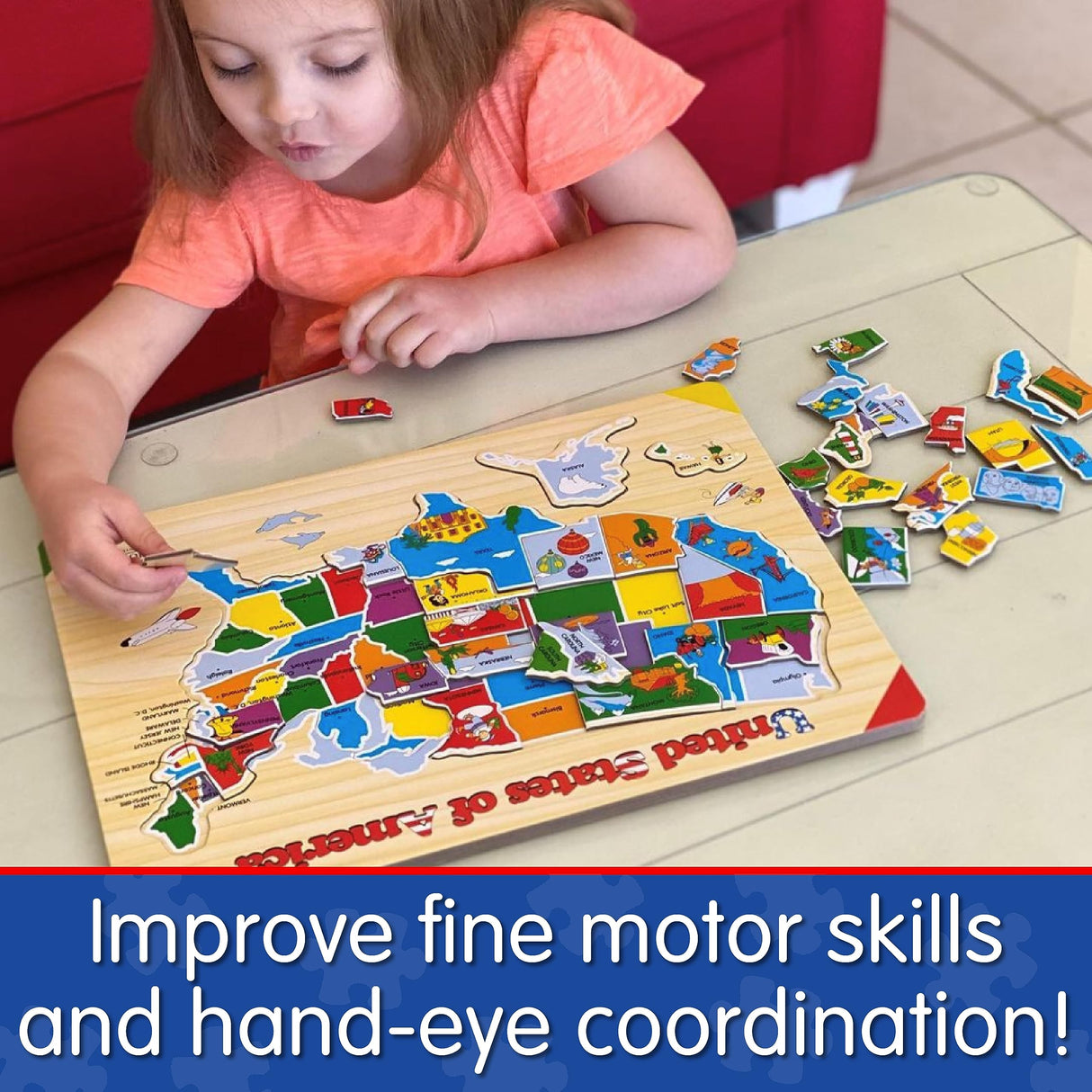 The Learning Journey Lift & Learn Puzzle - USA Map Puzzle for Kids - Preschool Toys & Gifts for Boys & Girls Ages 3 and Up - United States Puzzle for Kids - Award Winning Toys The Learning Journey