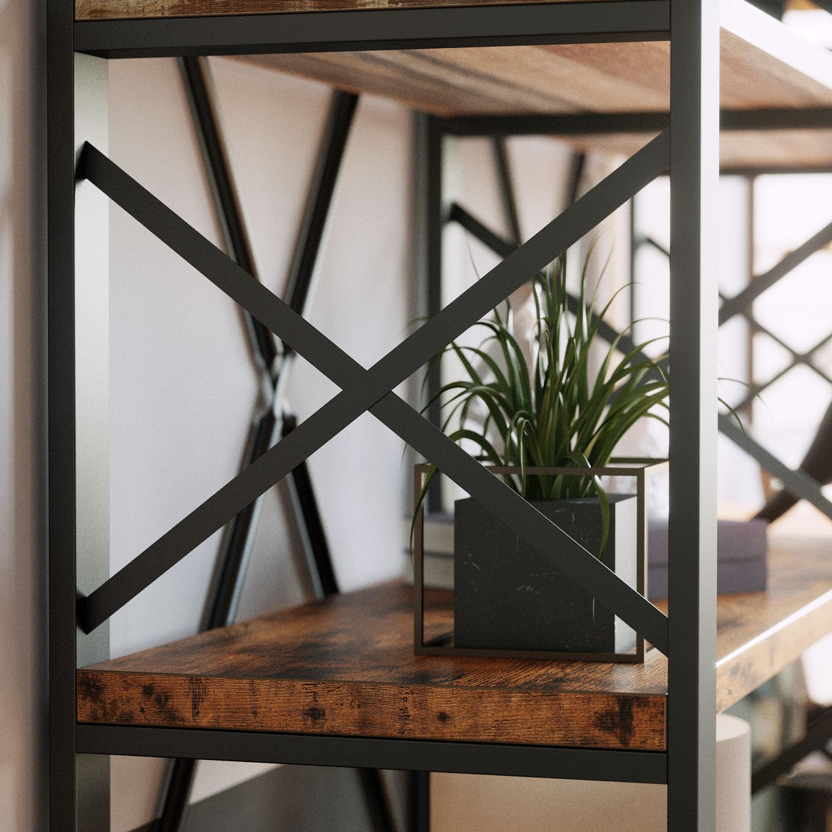 IRONCK Bookshelf Double Wide 6-Tier 76" H, Open Large Bookcase, Industrial Style Shelves, Wood and Metal Bookshelves for Home Office, Easy Assembly IRONCK