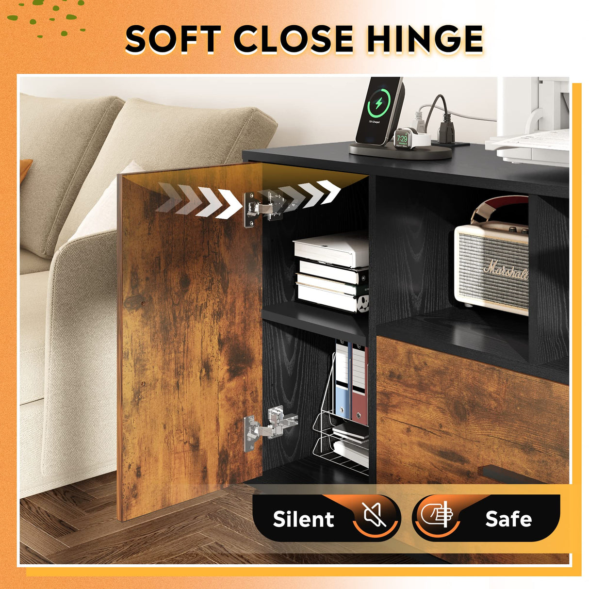 DEVAISE File Cabinet with Charging Station, 1 Drawer Rolling File Cabinet, Locking Filing Cabinet for Home Office, Printer Stand with Storage, Rustic Brown DEVAISE