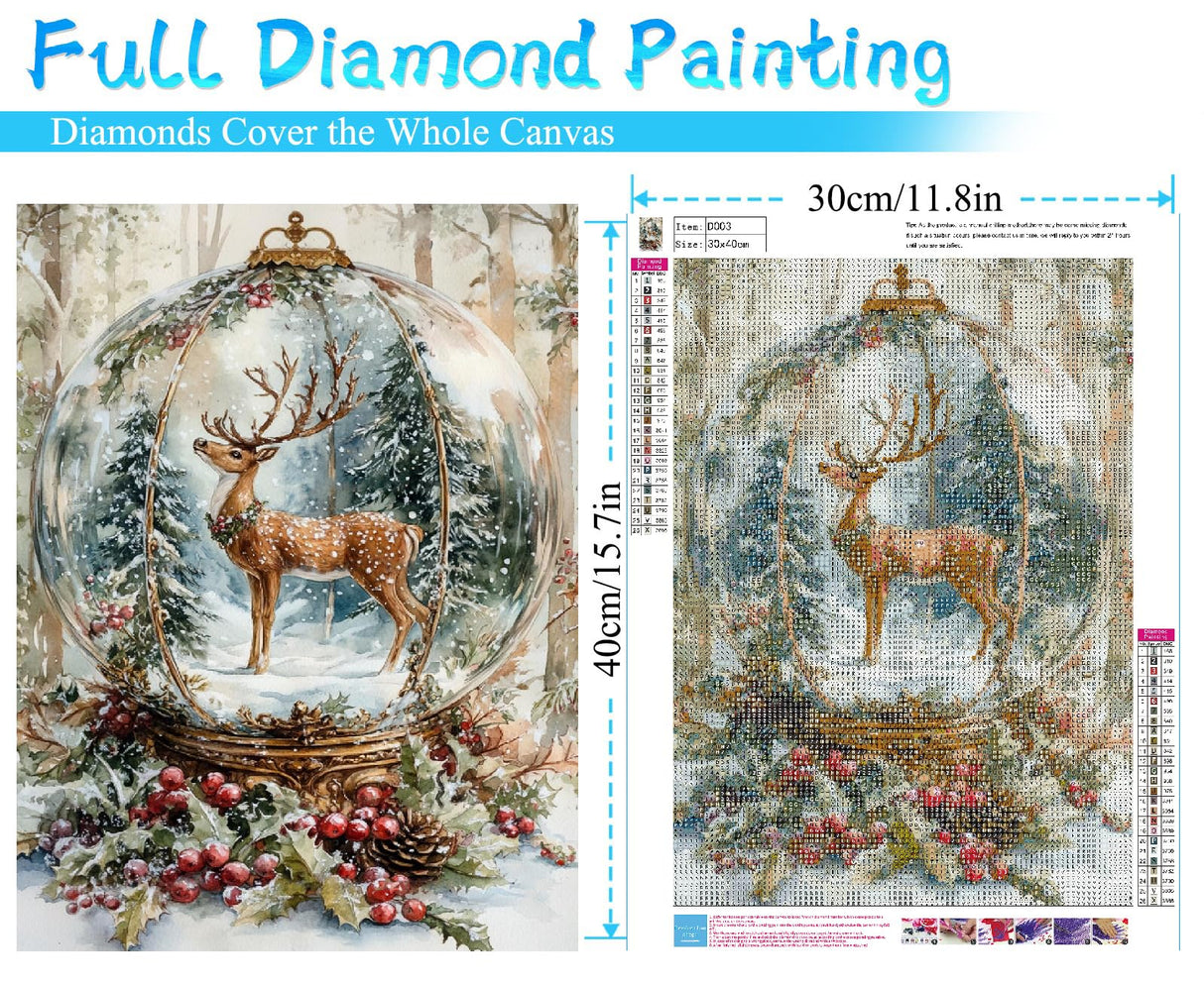 MRMIOOM 5D Christmas Diamond Painting Kits for Adults, DIY Christmas Deer Diamond Art Kits for Beginners, Full Round Rhinestone Gem Art Crafts Paintings for Home Wall Decor 12"x16" MRMIOOM