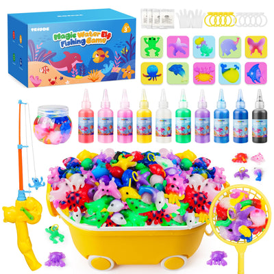 TECJOE Magic Water Elf Toy Kit, DIY Aqua Fairy Water Gel Kit with 10 Molds & 10 Colors, Fishing Game, Includes Storage Case & Display Bottle, Creative Arts & STEM Sensory Toy for Kids
