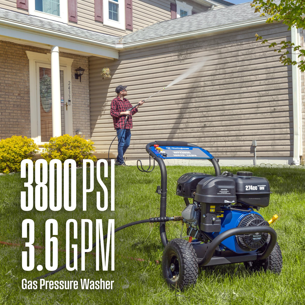 Westinghouse WPX3800 Gas Pressure Washer, 3800 PSI and 3.6 Max GPM, Onboard Soap Tank, Spray Gun and Wand, 5 Nozzle Set, for Cars/Fences/Driveways/Homes/Patios/Furniture, Black Westinghouse