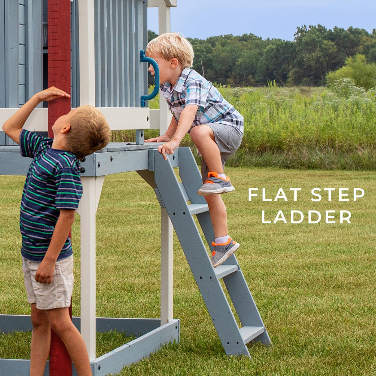 Backyard Discovery Beacon Heights Elevated Cedar Playhouse, Play kitchen, Powered Blender, Working Bell, 6 ft Wave Slide, Wrap-Around Deck, Flat Step Ladder, Growth Chart Backyard Discovery