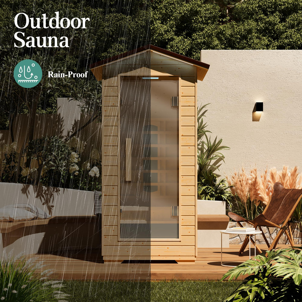 BNEHS Outdoor Sauna 1 Person,Full Spectrum Infrared Sauna,Home Sauna with 10 Minutes Warm Up Heating Tubes & Panels,Personal Wooden Sauna Room with Bluetooth Speaker,1820Watt BNEHS