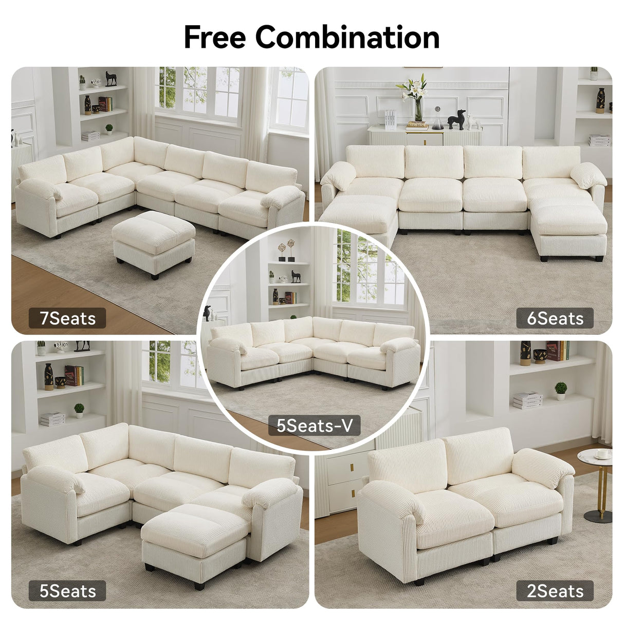 67'' Modular Loveseat Sofa, Extra Deep Seat Cloud Couch for Living Room, Corduroy Deep Seat Sofa with Armrest Pillows, Center Stitched, Beige Hatppto
