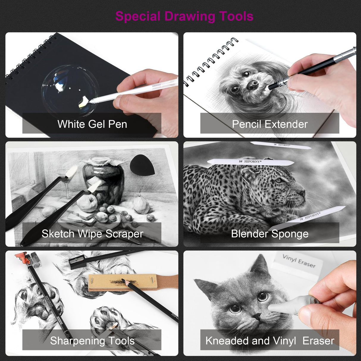 HIFORNY 76 PCS Drawing Set Sketching Kit,Sketch Pencils Art Supplies with Graphite,Charcoal,Blending Tools & Accessories,Portable Zippered Travel Case for Artists & Beginners HIFORNY