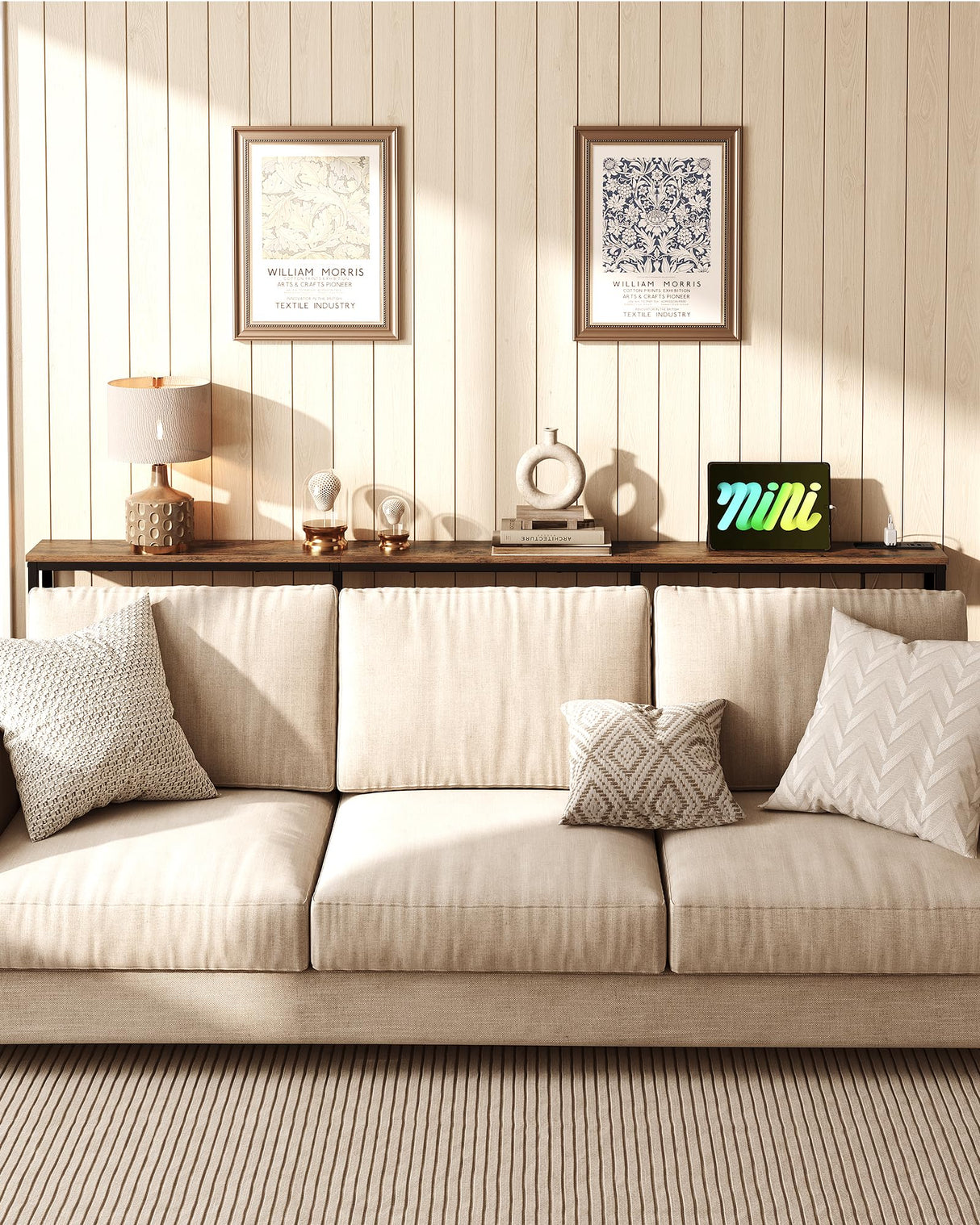 CHOEZON 78.7'' Narrow Console Table with Power Outlet 7.1" Skinny Sofa Table, Long Behind Couch Table with Charging Station, Entryway Table for Hallway, Living Room Rustic Brown and Black TXG20UBF CHOEZON