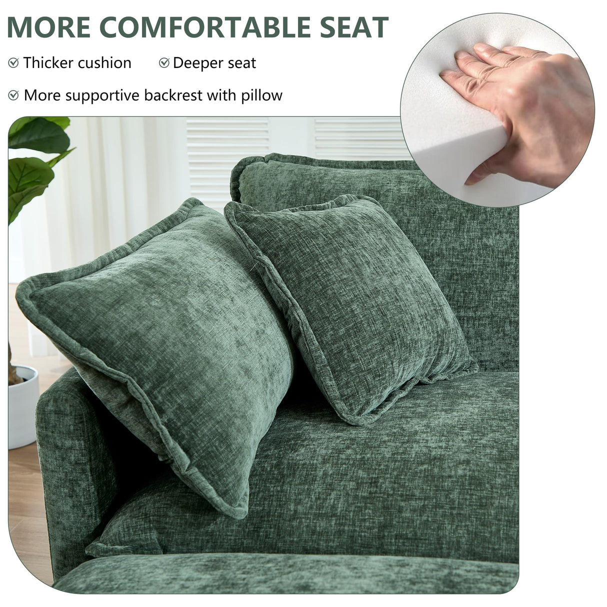 GNIXUU Oversized Modular sectional Sofa, Chenille Large Cloud Sectional Couches for Living Room, Convertible 5 Seater L Shaped Couch with Ottoman for Living Room, Green GNIXUU