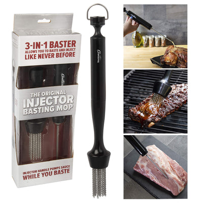 Camerons 3-in-1 Barbecue Injector Basting Mop - Baster Set Includes BBQ Chain Basting Brush & Meat Syringe to Baste, Marinate & Inject Food w Flavor - Indoor Outdoor Use - Grilling Cookout Essential