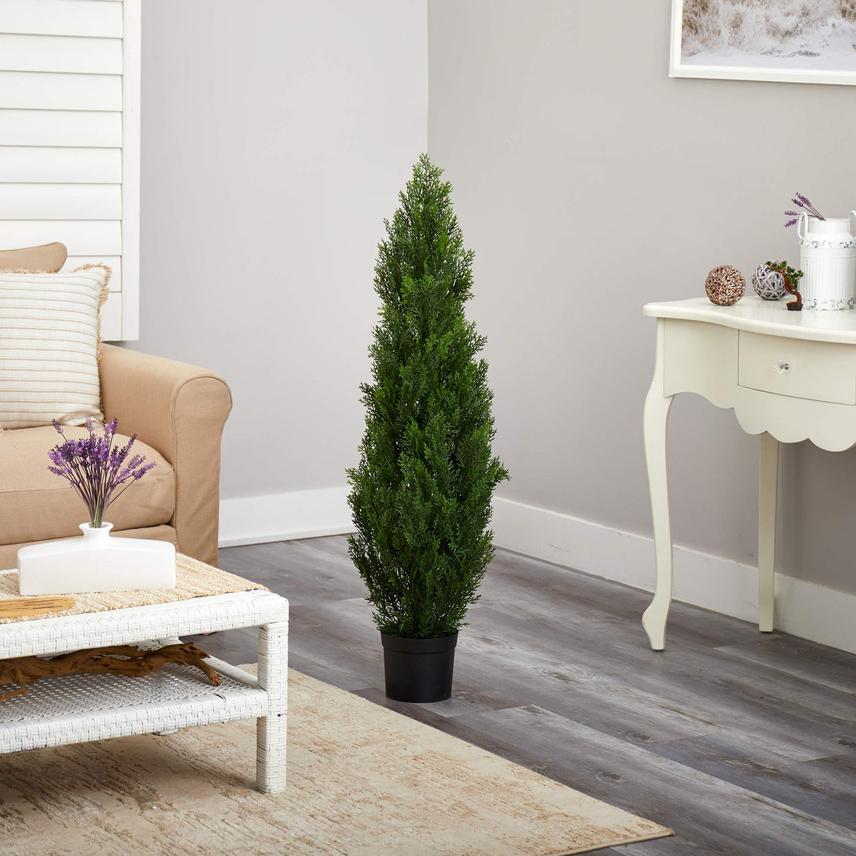 Nearly Natural 4FT Faux Cedar Tree, Outdoor Front Porch Décor, Faux Cedar Tree Pine Tree in Nursery Planter with UV Resistant Coating Nearly Natural