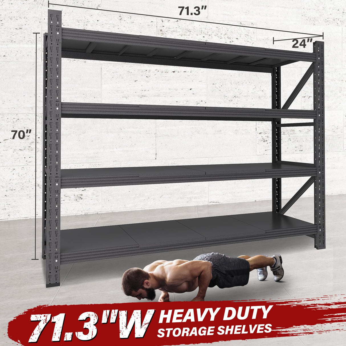 71.3" Wide Heavy Duty Garage Shelving Units,5000LBS Deep Storage Shelves,Black Metal Garage Shelves,Steel Shelf,Large Storage Rack,Industrial Shelving for Shop,Warehouse,Basement,71.3"W x 24"D x 70"H SISESOL