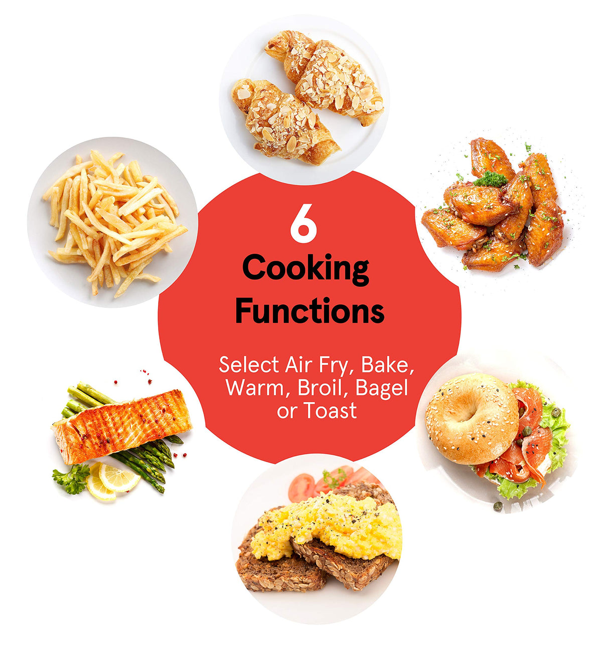 Gourmia GTF7350 6-in-1 Multi-function, Stainless Steel Air Fryer Oven - 6 Cooking Functions - Fry Basket, Oven Rack, Baking Pan & Crumb Tray, Included + Recipe Book Gourmia