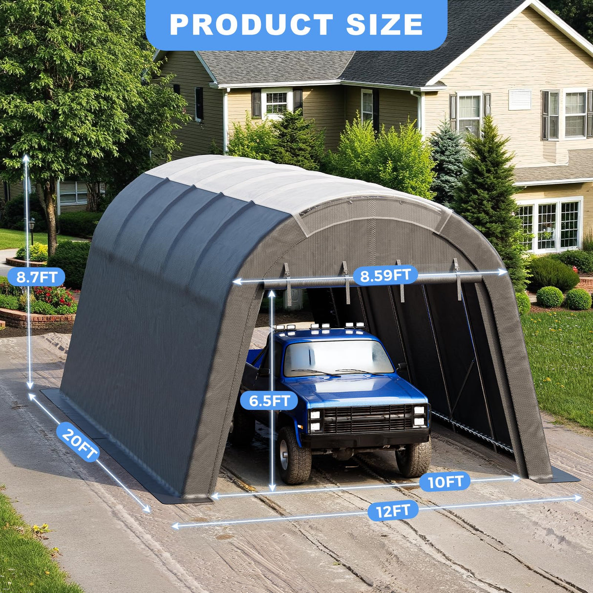 WELYAS Carport 12x20 ft Heavy Duty w/Translucent Roof, All-Season Waterproof UV Protected Outdoor Car Ports w/Reinforced Metal Frame Ventilated Doors,Portable Garage Car Shelter for Boat Truck Yacht WELYAS