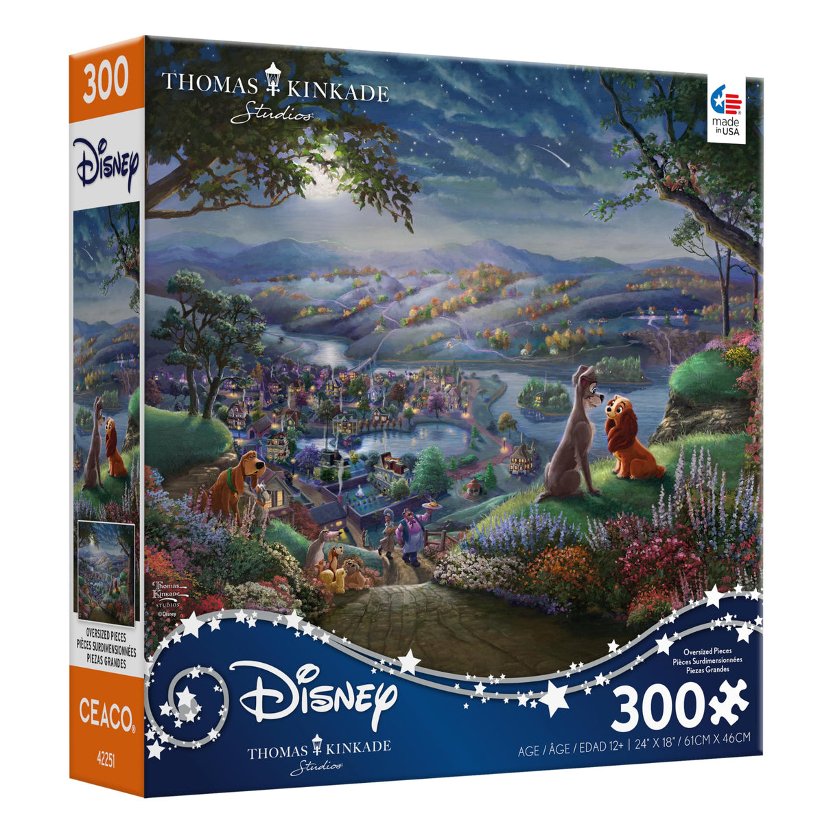 Ceaco - Disney - Thomas Kinkade - Lady and The Tramp Falling in Love - 300 Oversized Piece Jigsaw Puzzle Ceaco