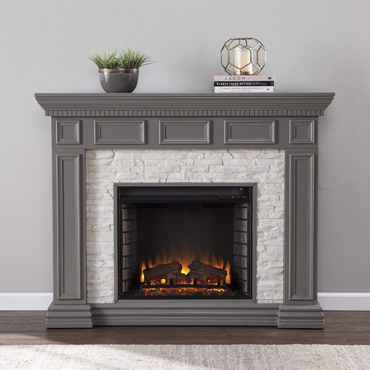 SEI Furniture Dakesbury Faux Stacked Stone 50" Electric Fireplace, Gray SEI Furniture