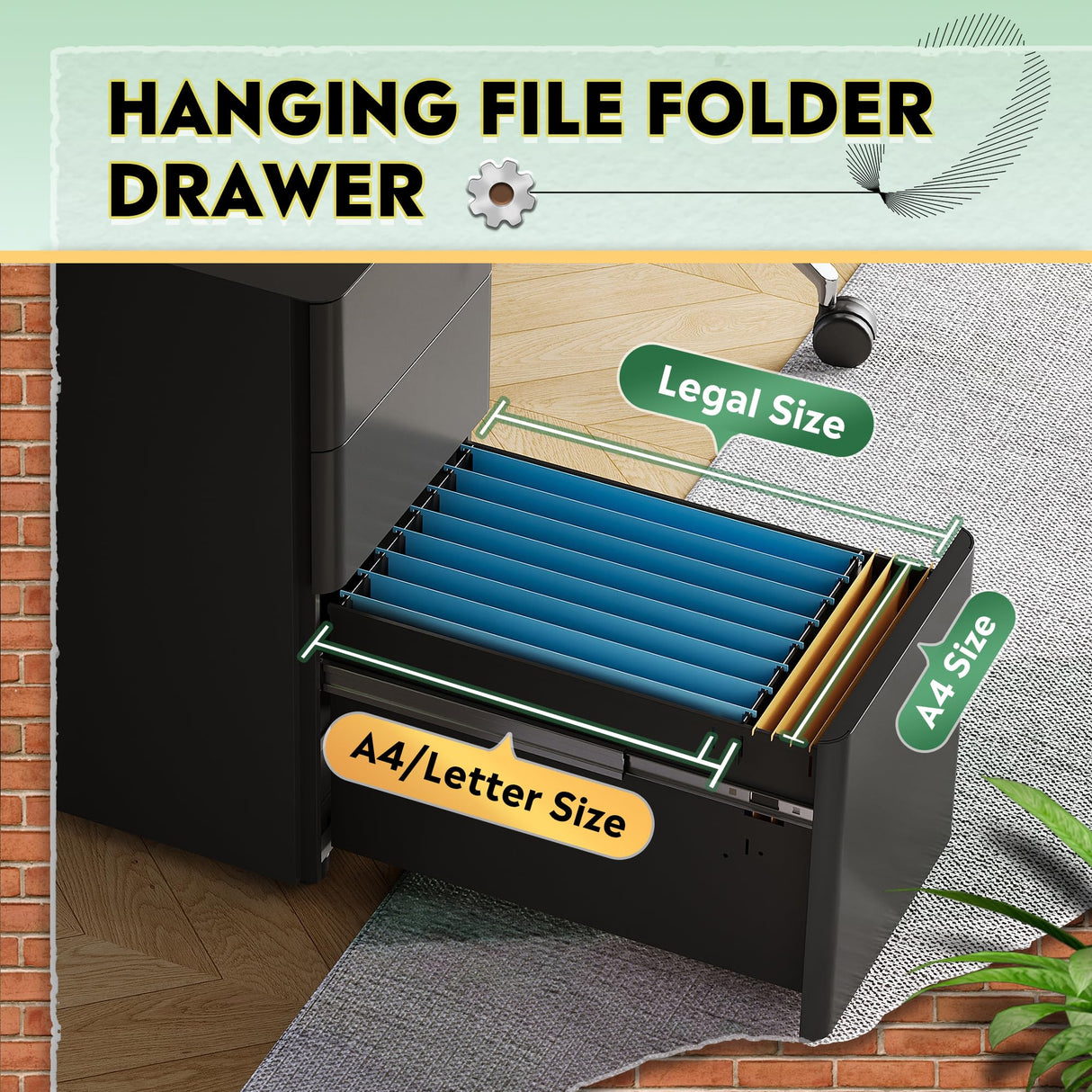 DEVAISE 3-Drawer Slim File Cabinet, Vertical Filing Cabinet, Fully Assembled Except Casters, Black DEVAISE