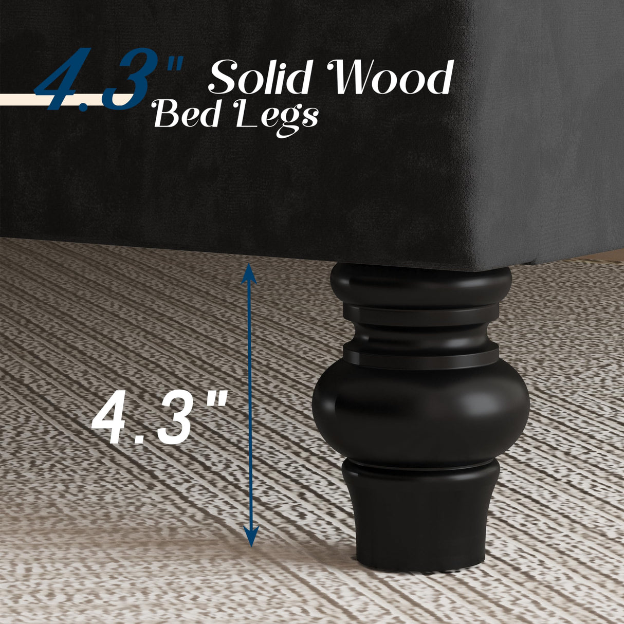 Jocisland Queen Size Bed Frame with Sleigh Headboard 60" Tall Velvet Upholstered Platform Bed, No Box Spring Needed, Black Jocisland